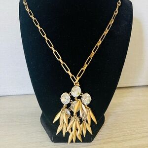 J Crew Gold Necklace with Crystal Pendant